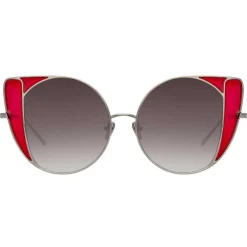 Linda Farrow - 854 C5 Cat Eye Sunglasses - White Gold and Crimson - Eyewear - Avvenice^ Sunglasses & Eyewear