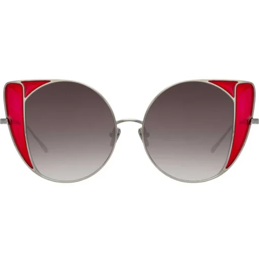Linda Farrow - 854 C5 Cat Eye Sunglasses - White Gold and Crimson - Eyewear - Avvenice^ Sunglasses & Eyewear