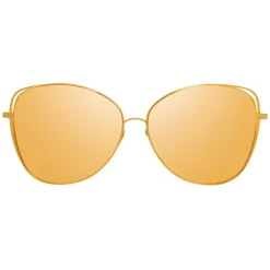 Linda Farrow - 566 C1 Cat Eye Sunglasses - Gold - Eyewear - Avvenice