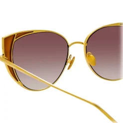 Linda Farrow - 855 C2 Cat Eye Sunglasses - Yellow Gold and Tobacco - Eyewear - Avvenice
