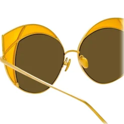Linda Farrow - 856 C4 Cat Eye Sunglasses - Yellow Gold and Yellow Frame - Eyewear - Avvenice^ Sunglasses & Eyewear