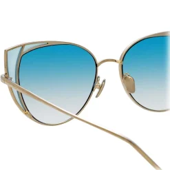 Linda Farrow - 855 C7 Cat Eye Sunglasses - Light Gold and Blue - Eyewear - Avvenice^ Sunglasses & Eyewear
