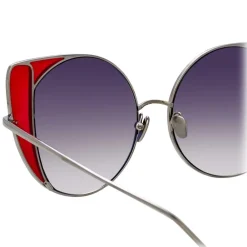 Linda Farrow - 854 C5 Cat Eye Sunglasses - White Gold and Crimson - Eyewear - Avvenice^ Sunglasses & Eyewear