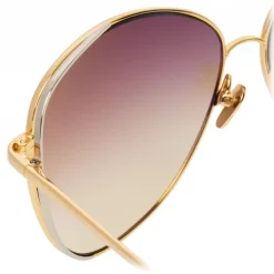 Linda Farrow - 566 C5 Cat Eye Sunglasses - Gold - Eyewear - Avvenice