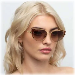 Linda Farrow - 855 C2 Cat Eye Sunglasses - Yellow Gold and Tobacco - Eyewear - Avvenice