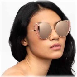 Linda Farrow - 854 C6 Cat Eye Sunglasses - Rose Gold and Peach - Eyewear - Avvenice