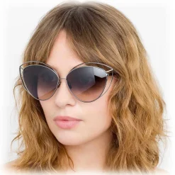Linda Farrow - 697 C6 Cat Eye Sunglasses - Nickel - Eyewear - Avvenice^ Sunglasses & Eyewear