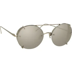 Linda Farrow - 730 C2 Oval Sunglasses - White Gold - Eyewear - Avvenice^ Sunglasses & Eyewear