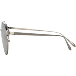 Linda Farrow - 825 C2 Oval Sunglasses - White Gold - Eyewear - Avvenice