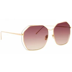 Linda Farrow - 350 C15 Oversized Sunglasses - White & Yellow Gold - Eyewear - Avvenice