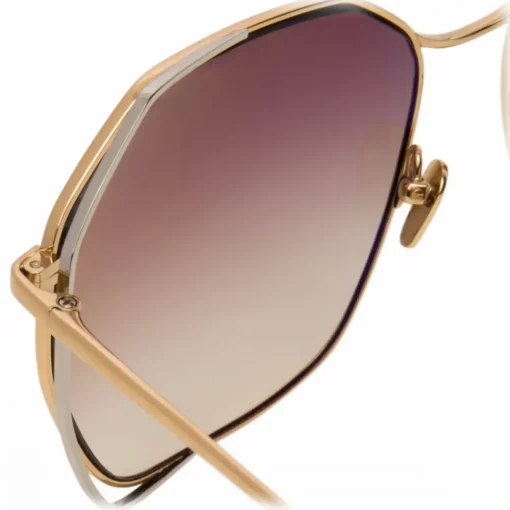 Linda Farrow - 350 C15 Oversized Sunglasses - White & Yellow Gold - Eyewear - Avvenice