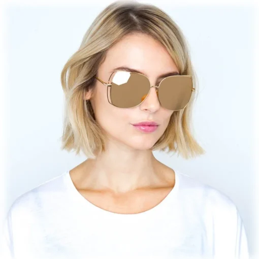 Linda Farrow - 590 C1 Oversized Sunglasses - Gold - Eyewear - Avvenice