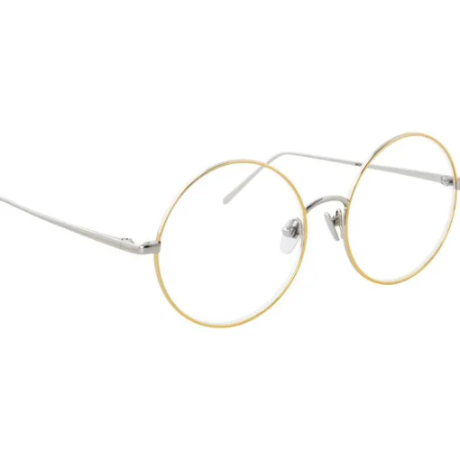 Linda Farrow - 647 C8 Round Optical Frames - White Gold with Yellow Gold Rim - Eyewear - Avvenice