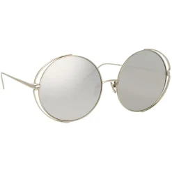 Linda Farrow - 816 C2 Round Sunglasses - White Gold - Eyewear - Avvenice