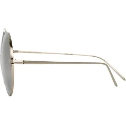 Linda Farrow - 816 C2 Round Sunglasses - White Gold - Eyewear - Avvenice