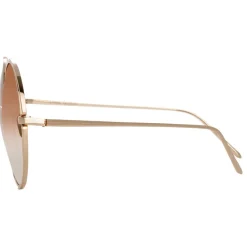Linda Farrow - 816 C7 Round Sunglasses - Light Gold - Eyewear - Avvenice
