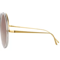 Linda Farrow - 457 C31 Round Sunglasses - Clear Gold - Eyewear - Avvenice^ Sunglasses & Eyewear