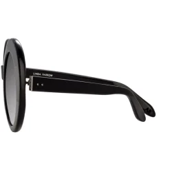 Linda Farrow - 468 C14 Round Sunglasses - Black - Eyewear - Avvenice