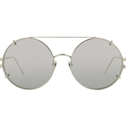 Linda Farrow - 647 C2 Round Sunglasses - White Gold - Eyewear - Avvenice