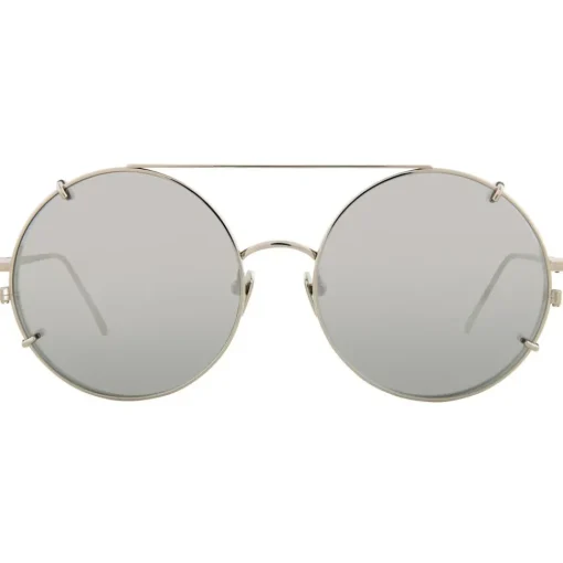 Linda Farrow - 647 C2 Round Sunglasses - White Gold - Eyewear - Avvenice