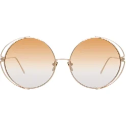 Linda Farrow - 816 C7 Round Sunglasses - Light Gold - Eyewear - Avvenice