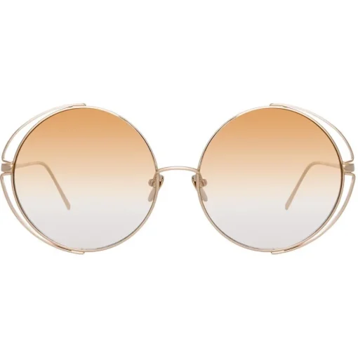 Linda Farrow - 816 C7 Round Sunglasses - Light Gold - Eyewear - Avvenice