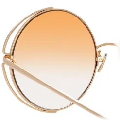 Linda Farrow - 816 C7 Round Sunglasses - Light Gold - Eyewear - Avvenice