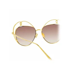 Linda Farrow - 853 C4 Round Sunglasses - Yellow Gold - Eyewear - Avvenice^ Sunglasses & Eyewear