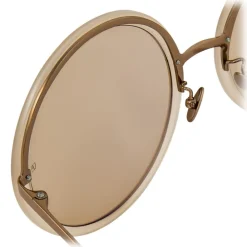Linda Farrow - 457 C18 Round Sunglasses - Milky Peach - Eyewear - Avvenice
