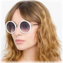 Linda Farrow - 239 C68 Round Sunglasses - White - Eyewear - Avvenice