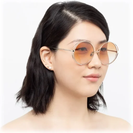 Linda Farrow - 816 C7 Round Sunglasses - Light Gold - Eyewear - Avvenice