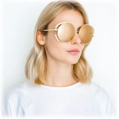 Linda Farrow - 660 C1 Round Sunglasses - Yellow Gold - Eyewear - Avvenice