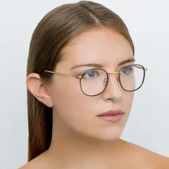 Linda Farrow - 719 C1 Square Optical Frames - Yellow Gold & Black - Eyewear - Avvenice^ Sunglasses & Eyewear