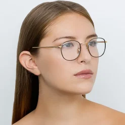 Linda Farrow - 719 C2 Square Optical Frames - Yellow Gold & Tortoiseshell - Eyewear - Avvenice