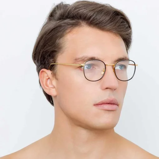Linda Farrow - 719 C1 Square Optical Frames - Yellow Gold & Black - Eyewear - Avvenice^ Sunglasses & Eyewear