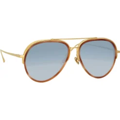 Linda Farrow - Abel Aviator Sunglasses in Horn - LFL1118C4SUN - Eyewear - Avvenice