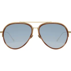 Linda Farrow - Abel Aviator Sunglasses in Horn - LFL1118C4SUN - Eyewear - Avvenice