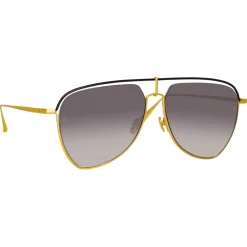 Linda Farrow - Alma Aviator Sunglasses in Yellow Gold - LFL1205C1SUN - Eyewear - Avvenice