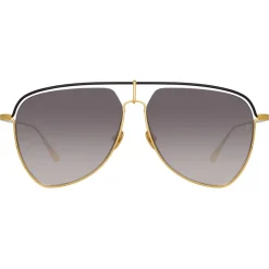 Linda Farrow - Alma Aviator Sunglasses in Yellow Gold - LFL1205C1SUN - Eyewear - Avvenice