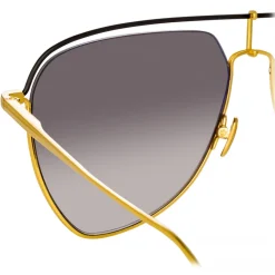 Linda Farrow - Alma Aviator Sunglasses in Yellow Gold - LFL1205C1SUN - Eyewear - Avvenice