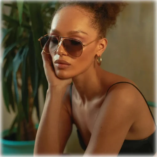 Linda Farrow - Alma Aviator Sunglasses in Yellow Gold - LFL1205C1SUN - Eyewear - Avvenice