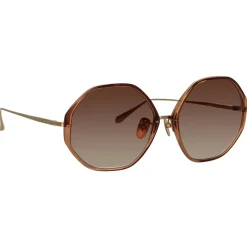 Linda Farrow - Alona Hexagon Sunglasses in Tobacco - LFL901C22SUN - Eyewear - Avvenice^ Sunglasses