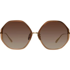 Linda Farrow - Alona Hexagon Sunglasses in Tobacco - LFL901C22SUN - Eyewear - Avvenice^ Sunglasses