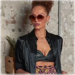 Linda Farrow - Alona Oversized Sunglasses in Brown - LFLC901C7SUN - Eyewear - Avvenice