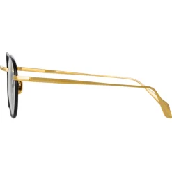 Linda Farrow - Anton Oval Optical Glasses in Yellow Gold Black - LFL1230C1OPT - Eyewear - Avvenice