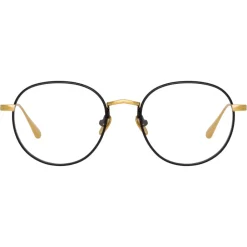 Linda Farrow - Anton Oval Optical Glasses in Yellow Gold Black - LFL1230C1OPT - Eyewear - Avvenice