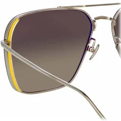 Linda Farrow - Asher Aviator Sunglasses in White Gold - LFL1122C2SUN - Eyewear - Avvenice