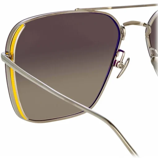 Linda Farrow - Asher Aviator Sunglasses in White Gold - LFL1122C2SUN - Eyewear - Avvenice