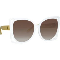 Linda Farrow - Astra Cat Eye Sunglasses in White - LFL1357C4SUN - Eyewear - Avvenice