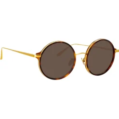 Linda Farrow - Bara Round Sunglasses in Tortoiseshell - LFL1247C5SUN - Eyewear - Avvenice